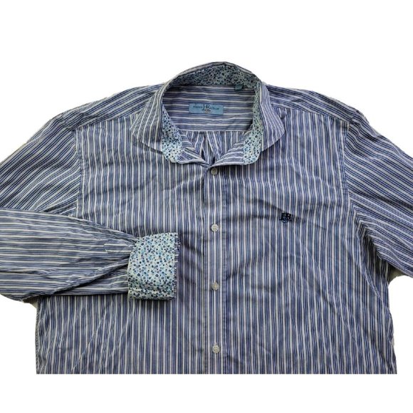 Harmont &Blaine Other - Harmont & Blaine Flip Cuff Men's XL White Blue Stripe Casual Button Dress Shirt